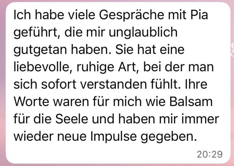 Coaching von Pia Marlen - positive Erfahrung mit vielen wertvollen Impulsen für die Seele